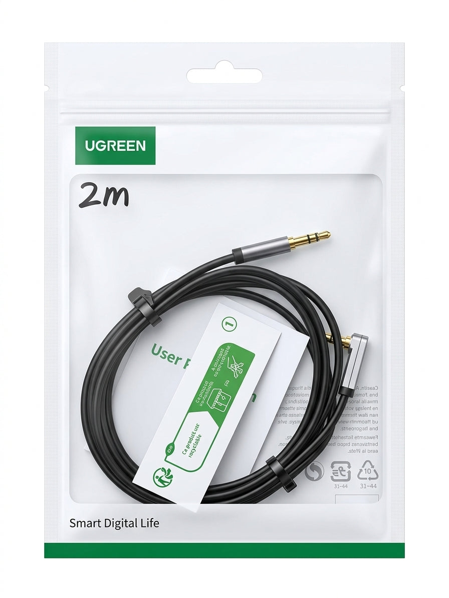 Ugreen 10599 Cable Auxiliar Jack 3.5mm, 2m - Angulado
