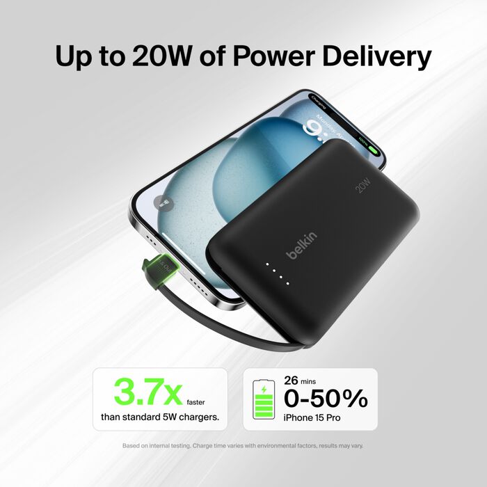 Belkin 10K Power Bank with 20W PD + Integrated USB-C Cable