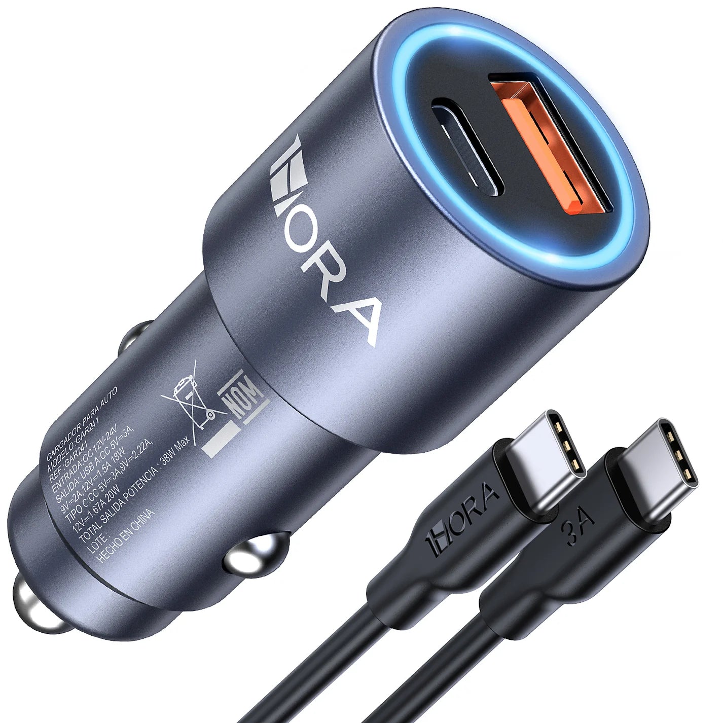 Cargador de Carro 3A Dual 38W 1Hora GAR241