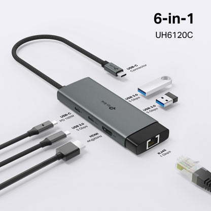 TP-LINK UH6120C Hub USB-C 6 en 12 USBA/1USBC/HDMI/GEth/Charger
