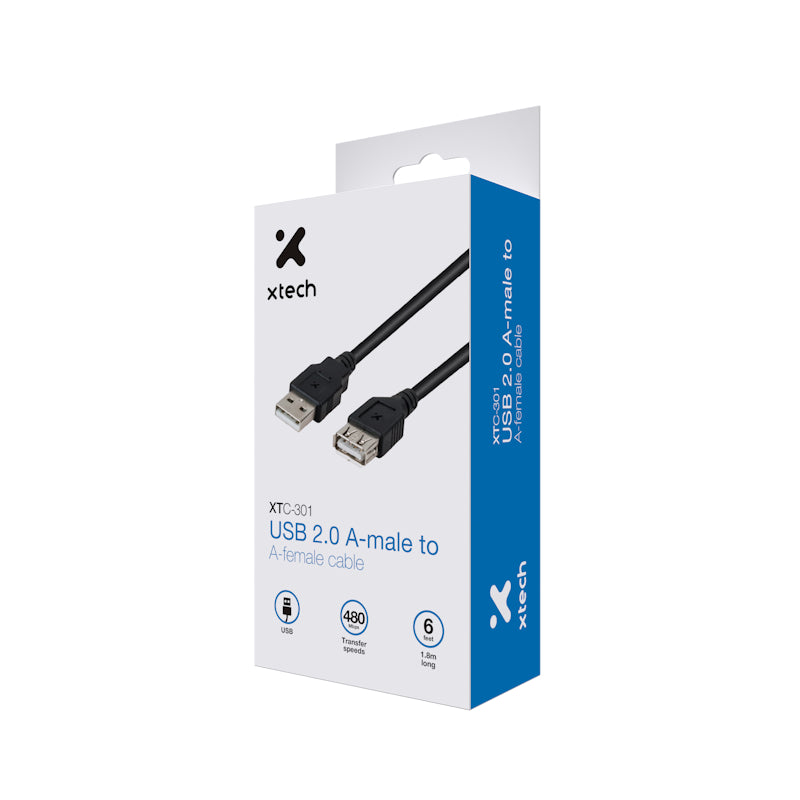 Cable USB 2.0 macho A a hembra A (1,8m) XTC-301