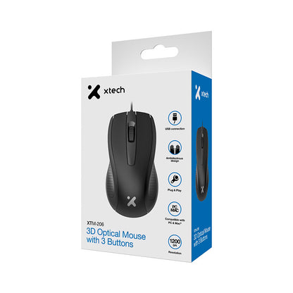 Xtech Mse Wired 3-button 1200dpi Ambidextrous XTM-206